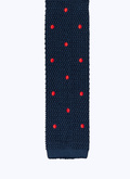 Blue knitted silk tie with polka dots - F3KNIT-I227-31