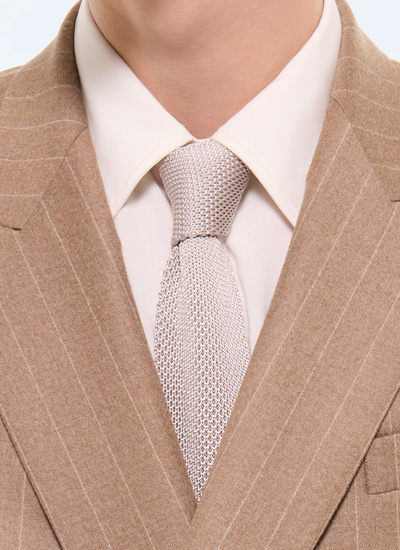 Men's tie greige main fabric: 100% silk Fursac - F3KNIT-LR11-A005