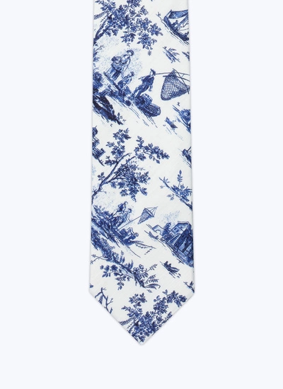 Men's tie blue toile de jouy print cotton serge Fursac - F2OTIE-DH48-D013