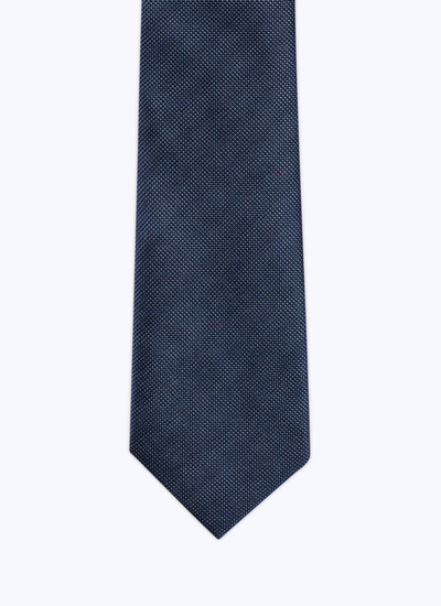Men's tie navy blue micro weaved silk Fursac - F2OTIE-B213-30