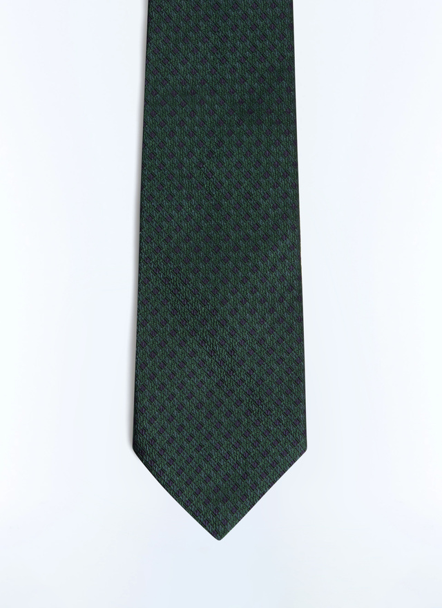 Men's tie bottle green silk jacquard Fursac - F2OTIE-FR21-H010