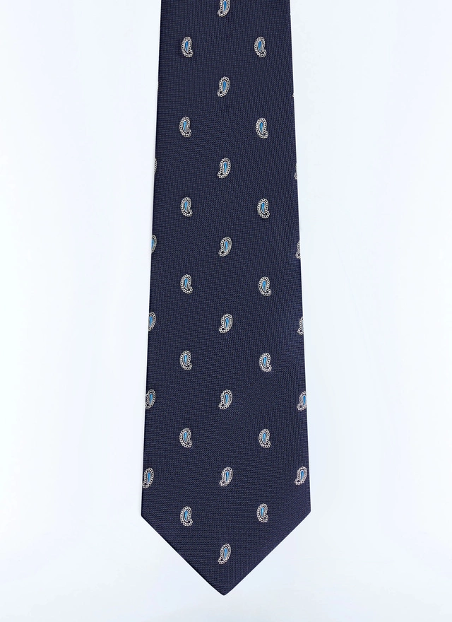 Men's tie navy blue silk jacquard Fursac - F2OTIE-GR28-D030