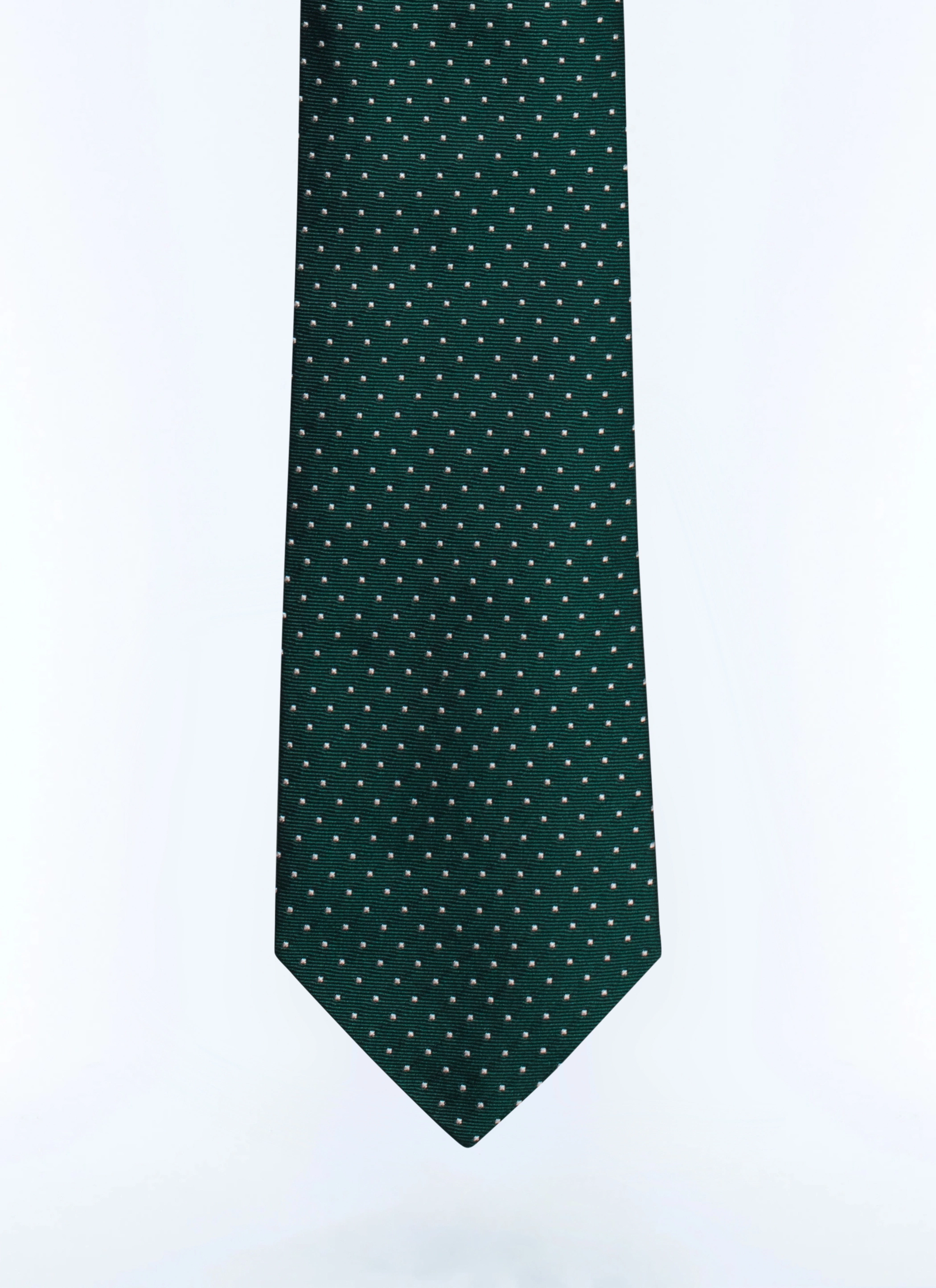 Green and White Polka Dots Silk Tie for Men - Fursac