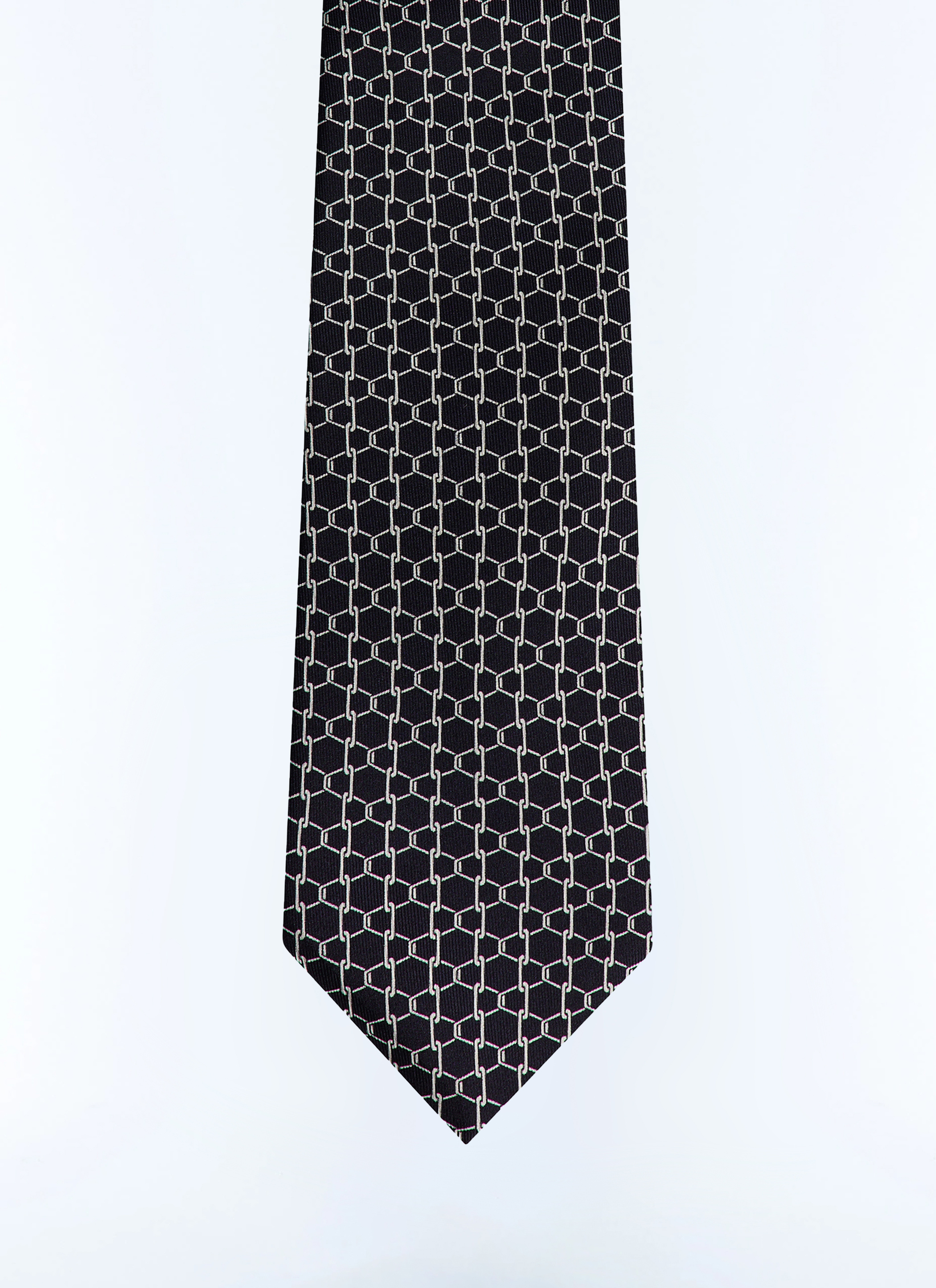 FURSAC - Silk tie with chain link pattern - Men - One Size - Blue, Navy blue
