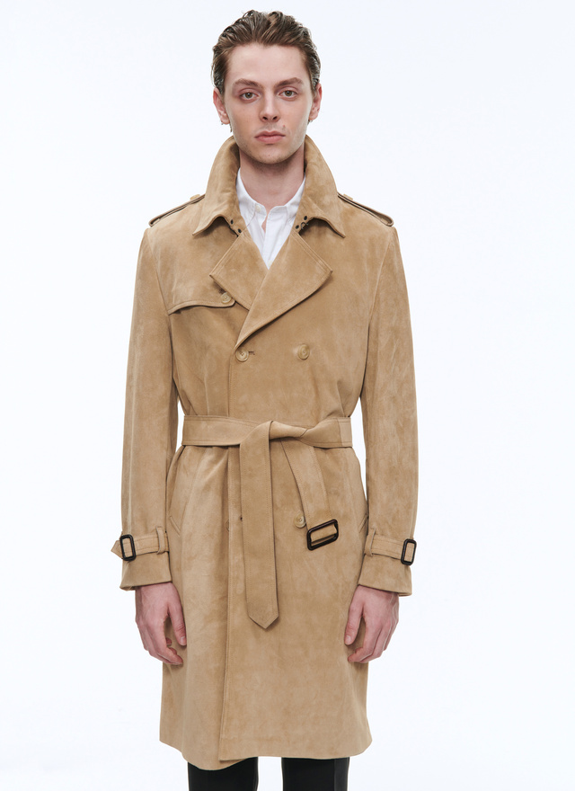 Men's trench coat beige calfskin leather Fursac - M3BIKY-BL01-08