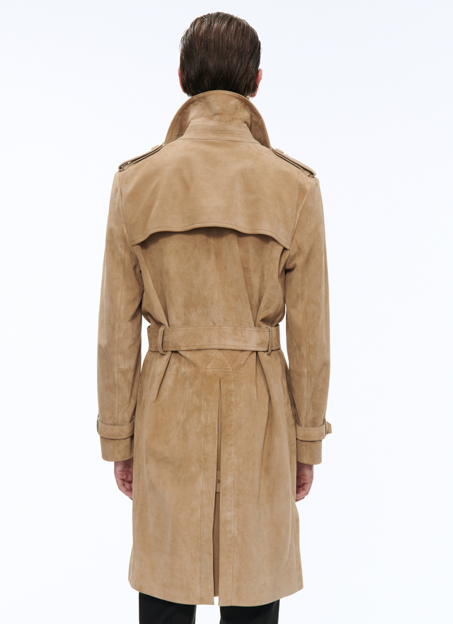 Men's beige, ecru calfskin leather trench coat Fursac - M3BIKY-BL01-08