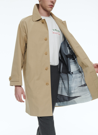 Men's beige - jacques tati printed lining trench coat Fursac - M3BIMO-BM12-08