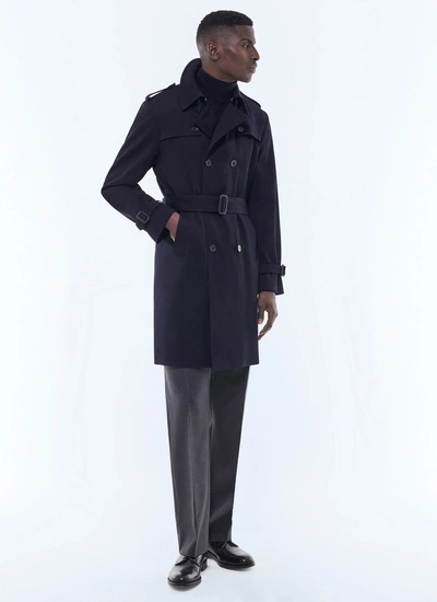 Men's trench coat navy blue organic cotton Fursac - M3EIKA-GM06-D030