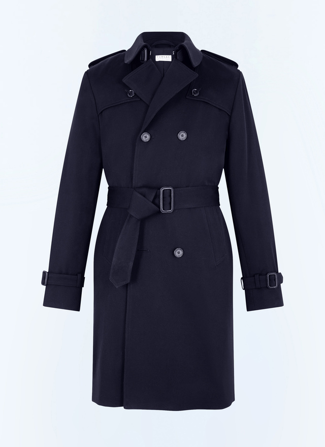 Men's blue, navy blue organic cotton trench coat Fursac - M3EIKA-GM06-D030