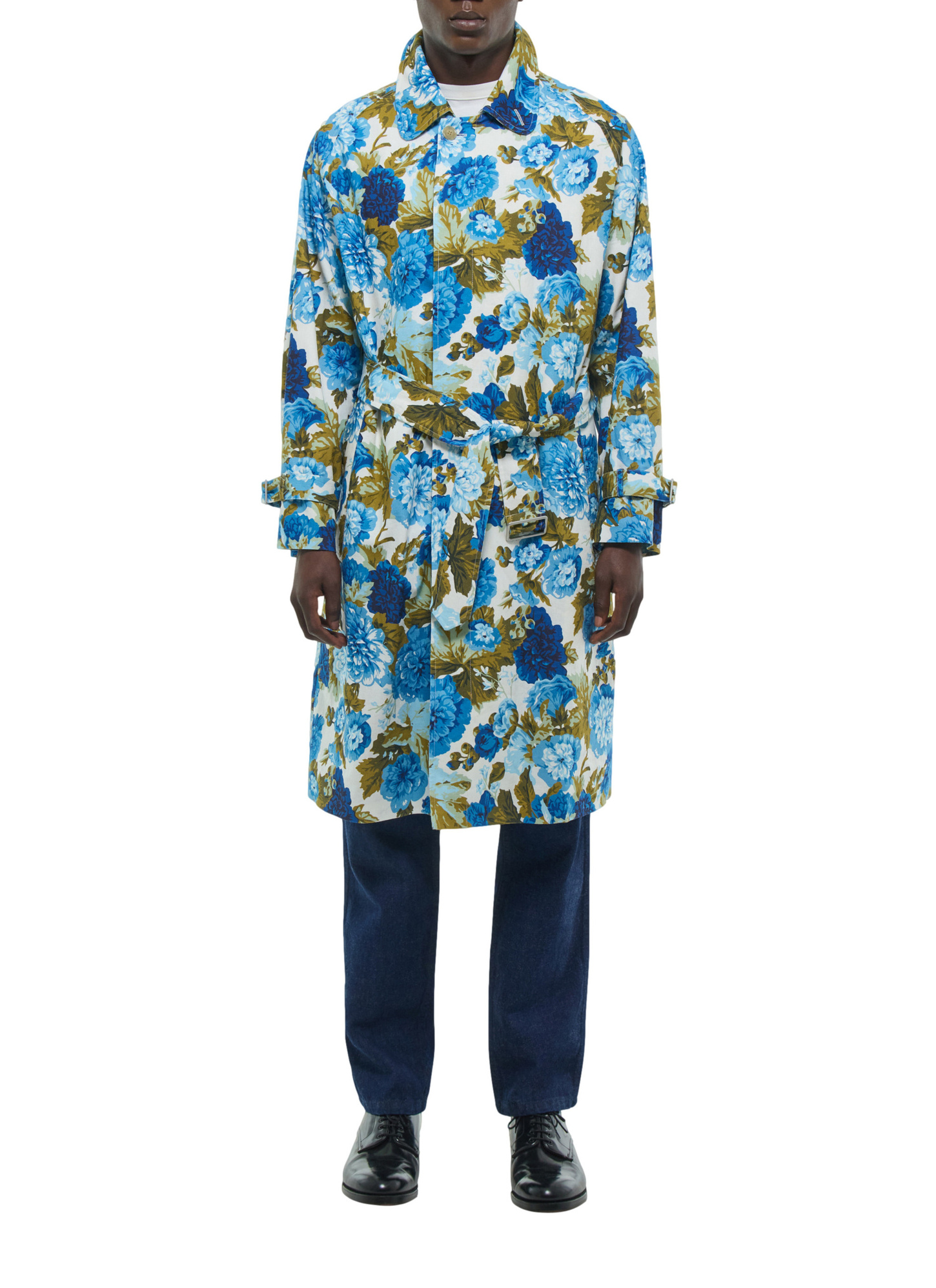 Trench homme motif floral bleu toile de coton et lin Fursac - M3BIMA-FX12-L002