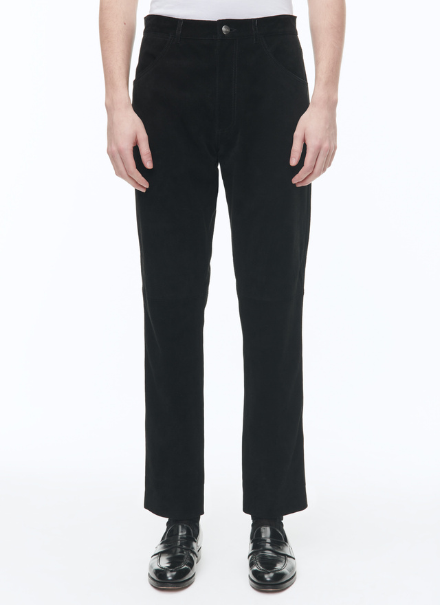 Men's trousers black calfskin suede leather Fursac - P3CLAP-CL59-B020