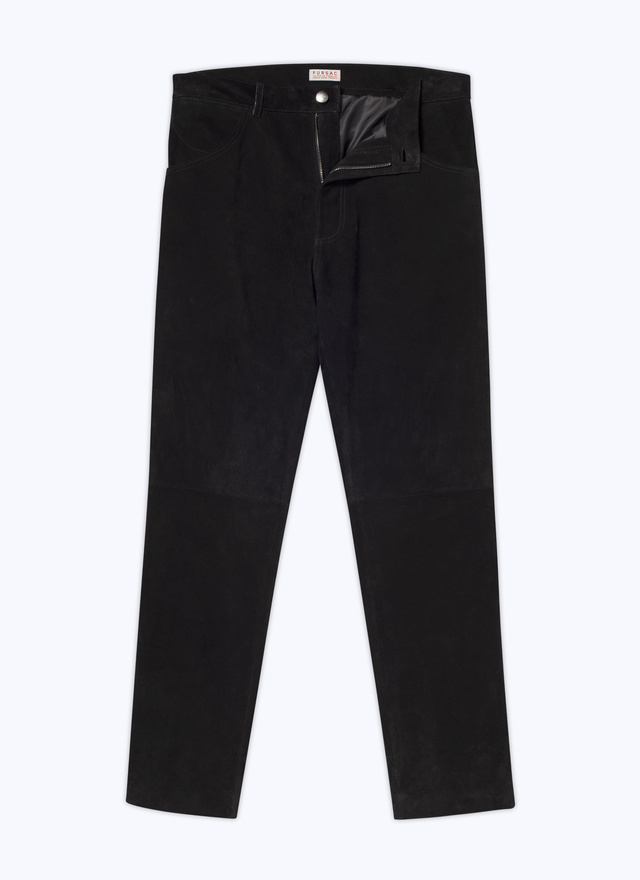 Men's black calfskin suede leather trousers Fursac - P3CLAP-CL59-B020