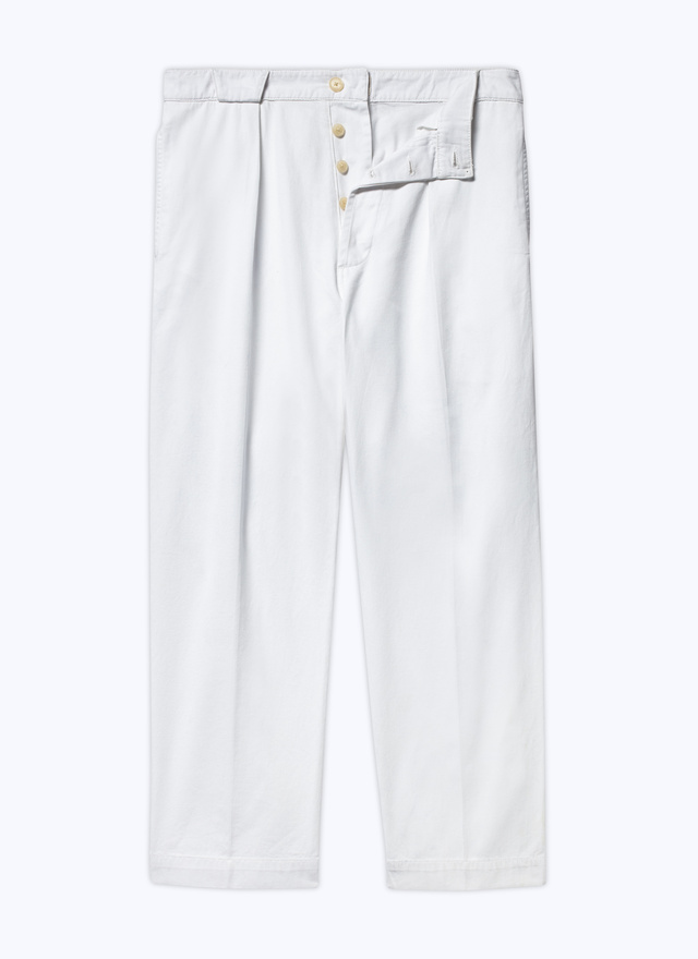 Men's white, ecru cotton gabardine trousers Fursac - P3BCNO-VP14-01