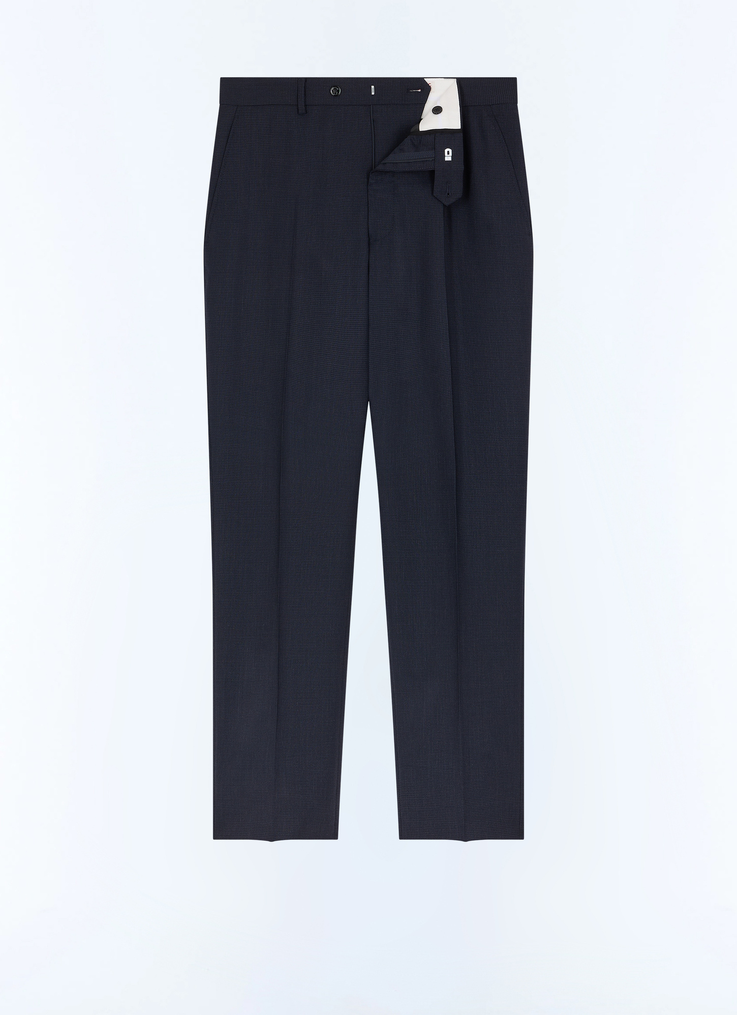 Men's blue, navy blue main fabric: 100% virgin woolwaistband lining: 65% polyester, 35% cottonleg lining: 100% polyesterpocket lining: 65% polyester, 35% cotton trousers Fursac - P3LOXA-LC05-D030