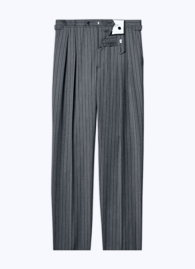Linen Club Studio Men's Linen Grey Striped Mid-Rise Slim Fit Trouser