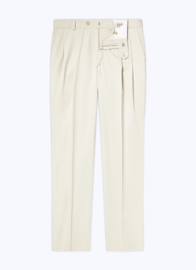 Men's beige, ecru cotton gabardine trousers Fursac - P3BOXA-BX03-03