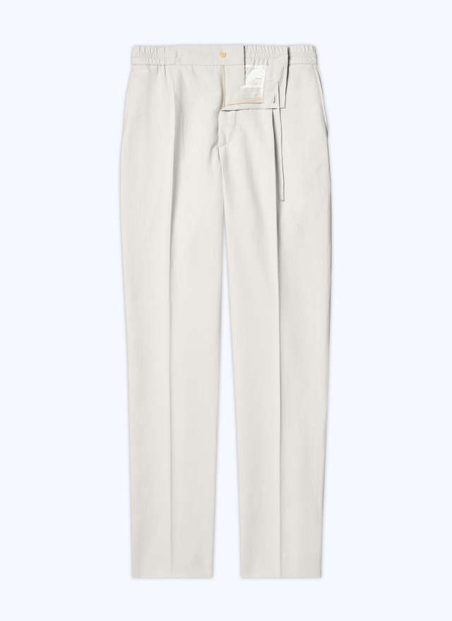 Men's beige, ecru cotton and linen canvas trousers Fursac - P3CVOK-DX03-A005