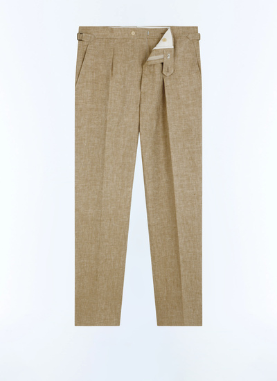 Men's beige, ecru certified linen serge trousers Fursac - P3FASA-FX07-A008