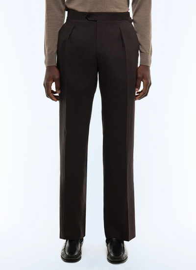 Men's trousers brown certified linen and virgin wool canvas Fursac - P3GOHA-JX06-G018