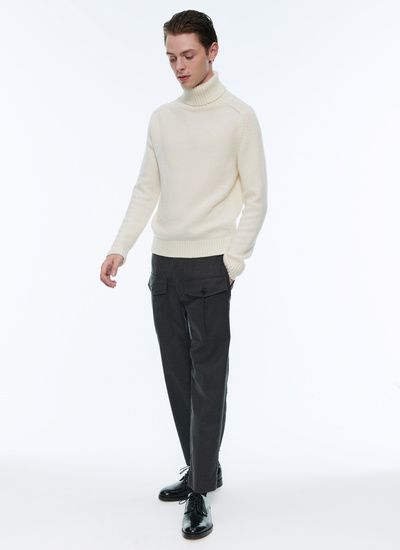 Men's trousers charcoal grey blended wool flannel Fursac - 22HP3ARGO-OC55/22