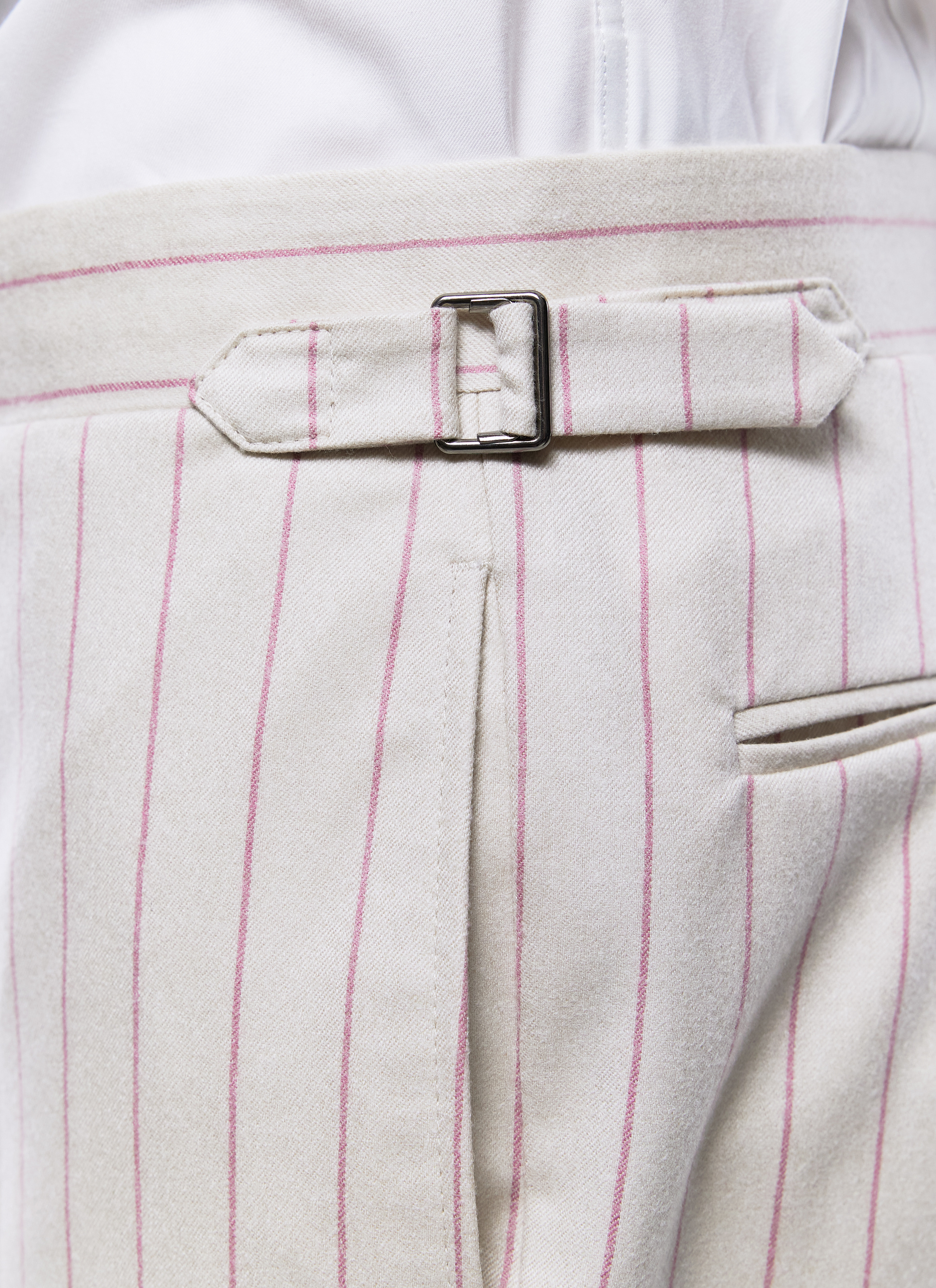 Ecru Pink Stripes Suit Trousers for Men - Fursac P3DOTT-EC10 Ecru Pink Stripes Suit Trousers for Men - Fursac P3DOTT-EC10