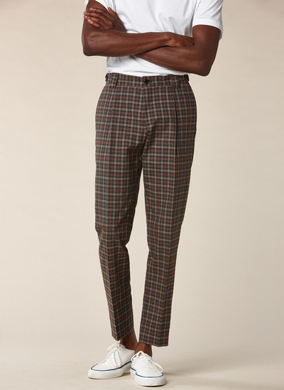 Men's trousers green and terracotta checks wool, cotton and linen Fursac - P3RUSS-SX15-40