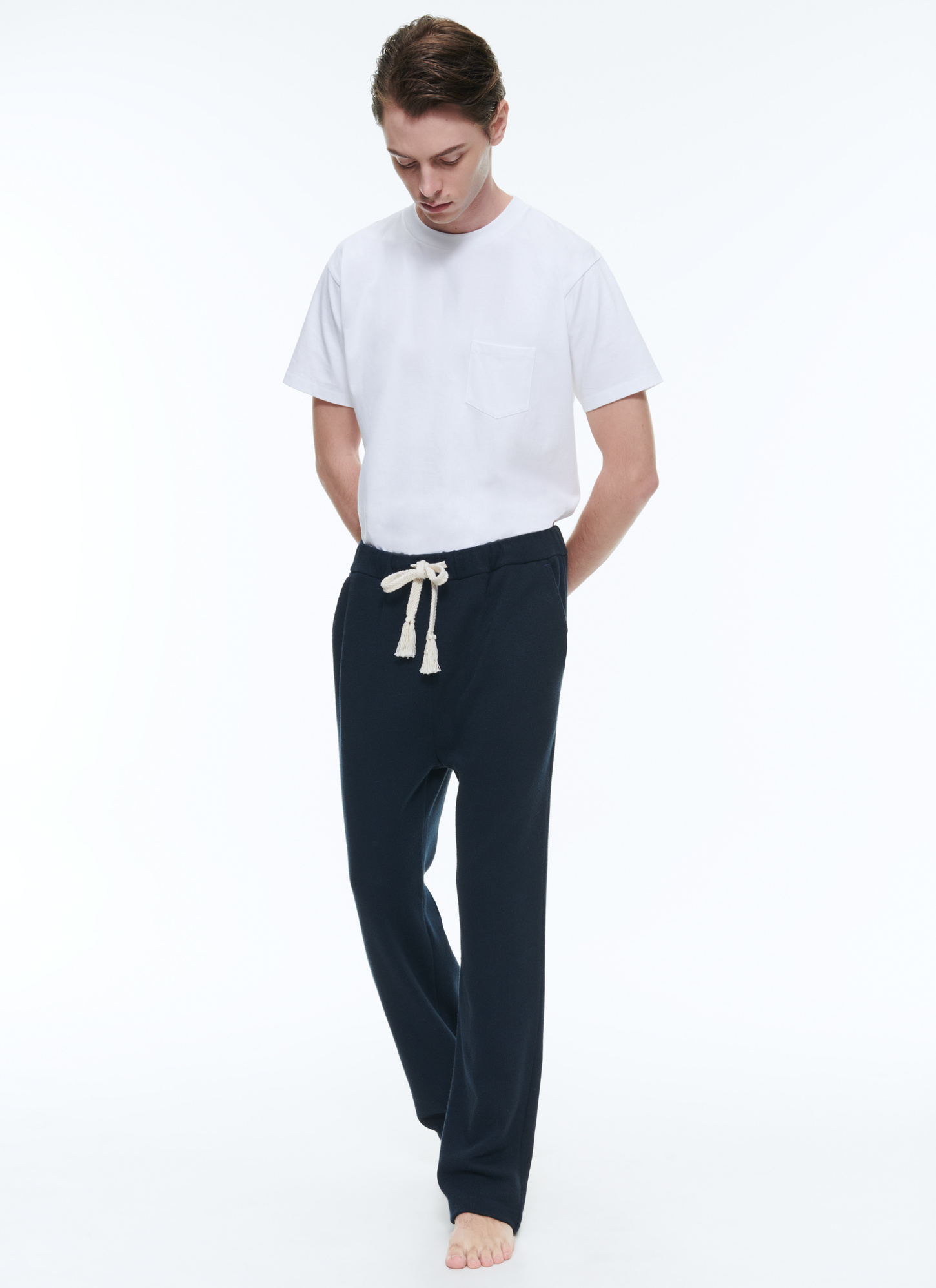 Men's trousers navy blue cotton jersey Fursac - P2DJOG-DJ18-D030