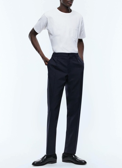 Men's trousers navy blue certified virgin wool canvas Fursac - P3CVOK-BV01-30