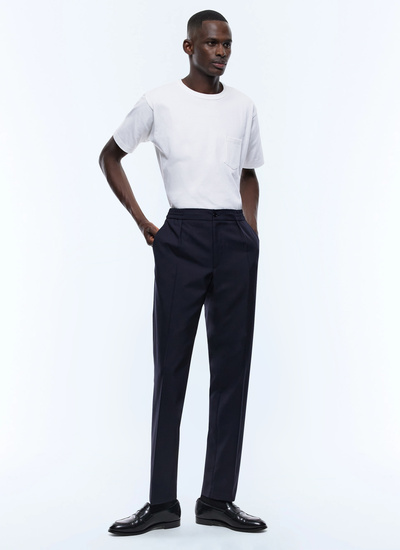 Men's trousers navy blue virgin wool and elastane crepe Fursac - P3CVOK-VC07-30