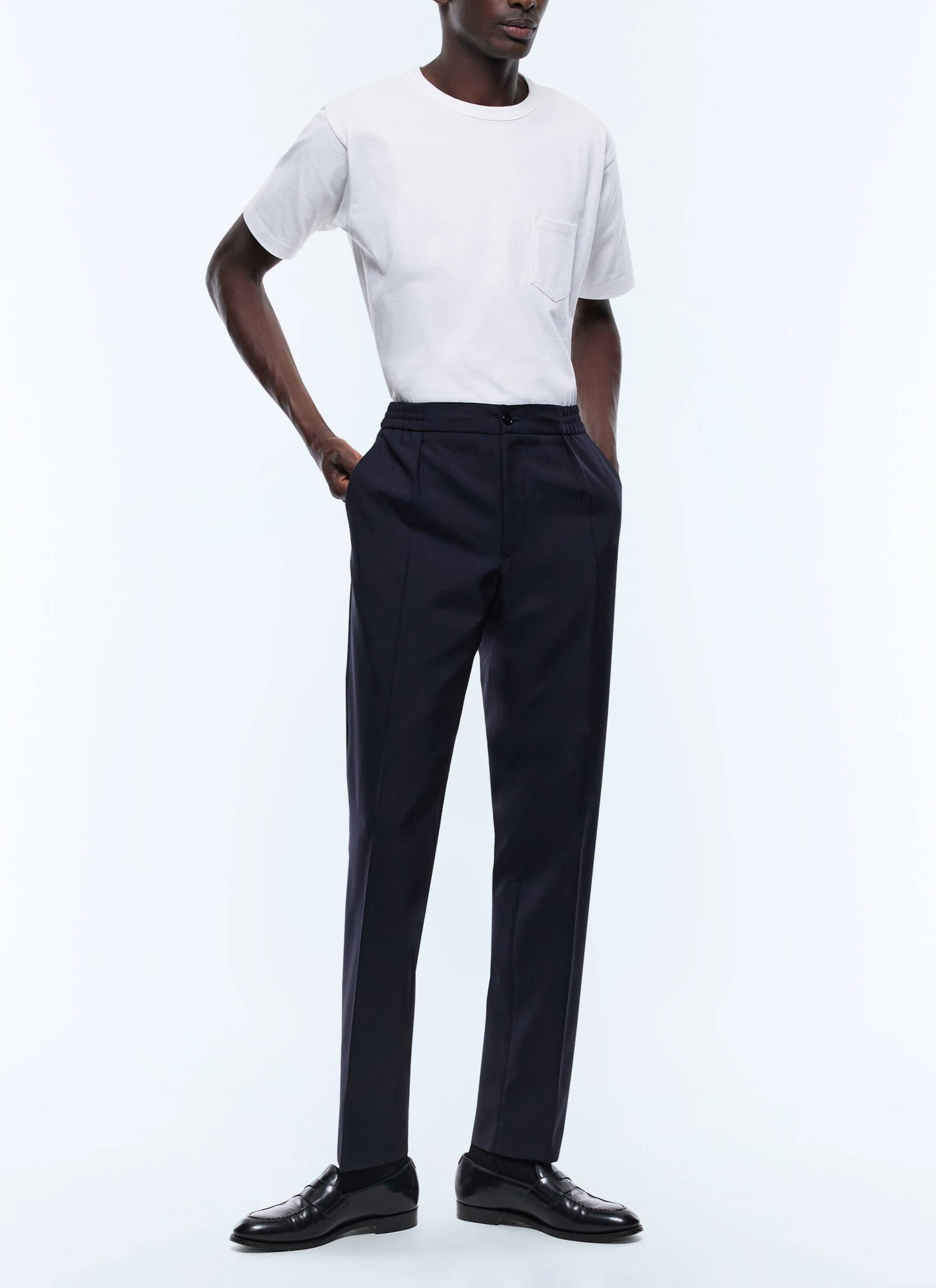 Men's trousers navy blue virgin wool and elastane crepe Fursac - P3CVOK-VC07-30