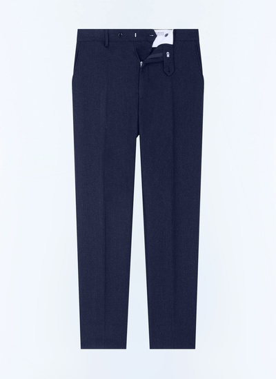 Men's blue, navy blue virgin wool, cotton and linen trousers Fursac - P3ETAN-CX40-D030