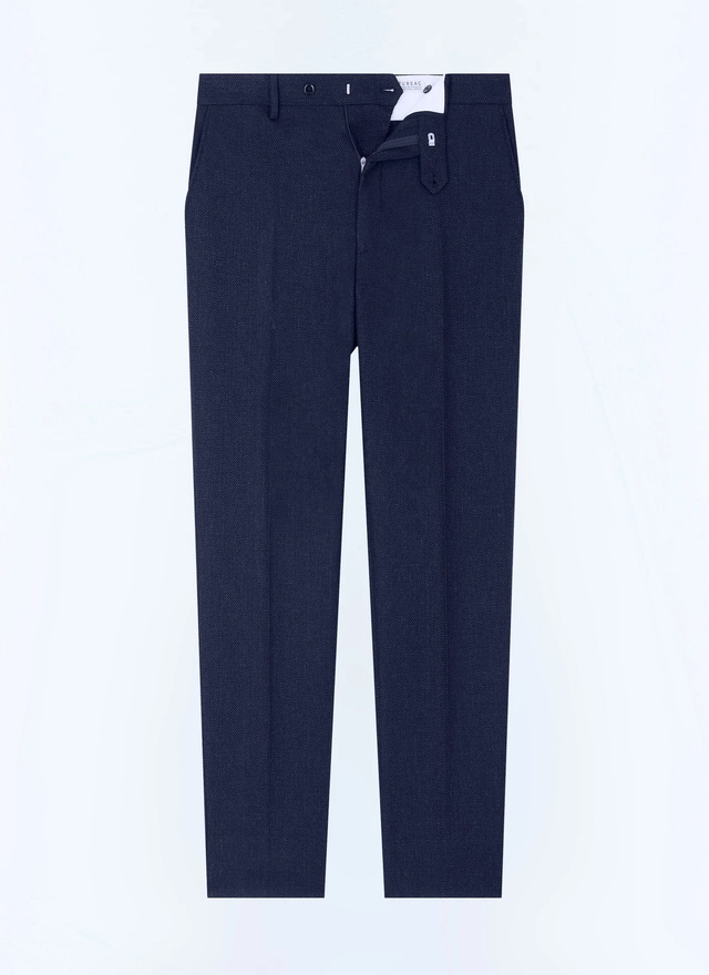 Men's blue, navy blue virgin wool, cotton and linen trousers Fursac - P3ETAN-CX40-D030