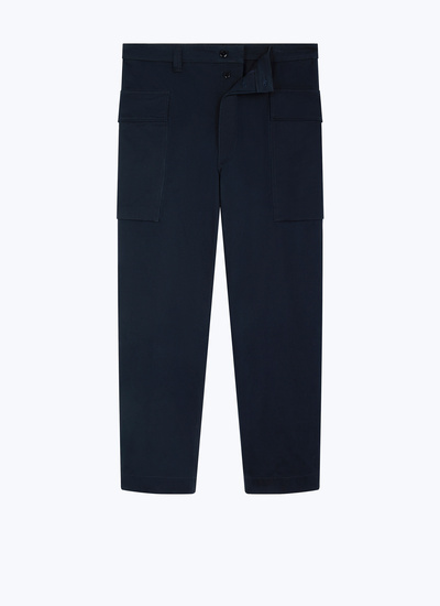 Men's blue, navy blue cotton twill trousers Fursac - P3EVON-DP03-D030