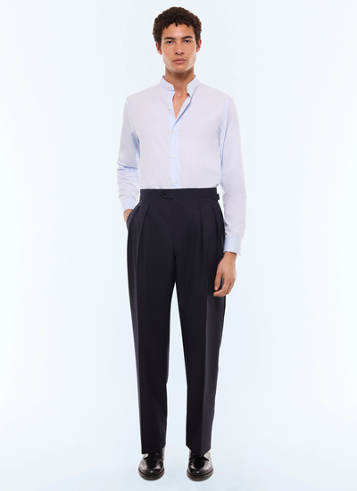 Men's trousers navy blue certified virgin wool canvas Fursac - P3GARG-BV01-30