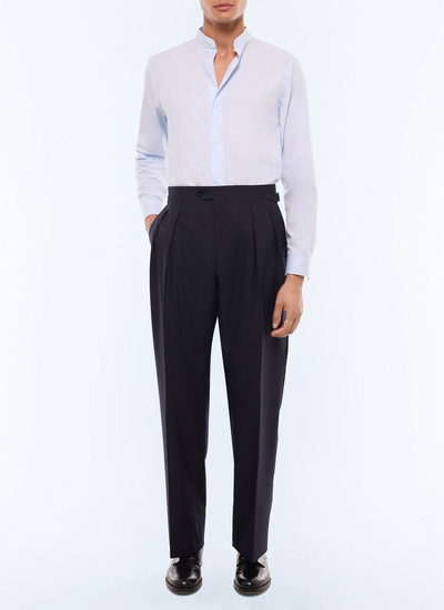 Men's trousers navy blue certified virgin wool canvas Fursac - P3GARG-BV01-30