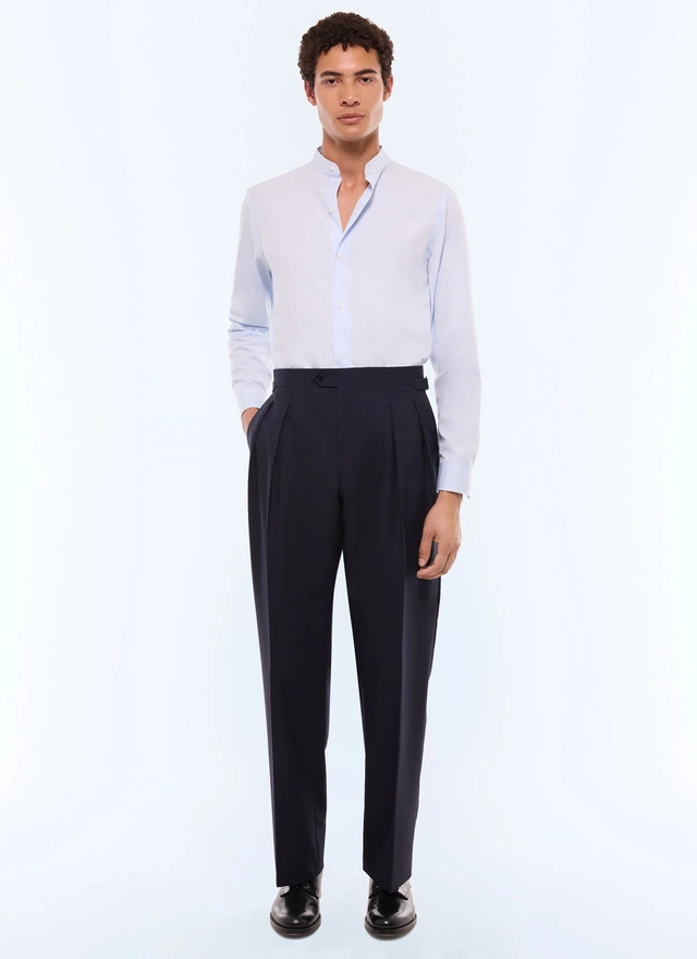 Men's trousers navy blue certified virgin wool canvas Fursac - P3GARG-BV01-30