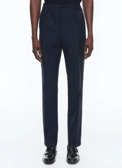 Men's trousers navy blue wool and cotton seersucker Fursac - P3CVOK-DX04-D030