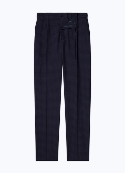 Men's blue, navy blue wool and cotton seersucker trousers Fursac - P3CVOK-DX04-D030