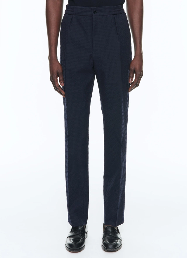 Men's trousers navy blue wool and cotton seersucker Fursac - P3CVOK-DX04-D030