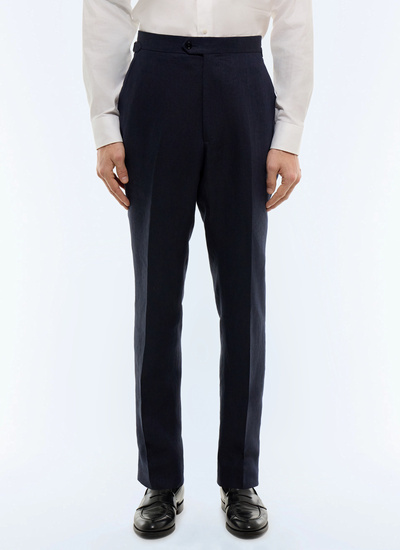 Men's trousers navy blue certified linen Fursac - P3EXIN-JX02-D030