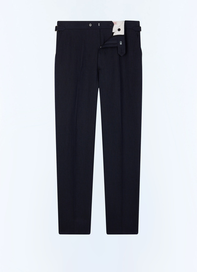 Men's blue, navy blue certified linen trousers Fursac - P3EXIN-JX02-D030