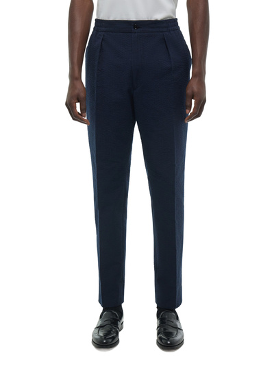Men's trousers navy blue organic cotton seersucker Fursac - P3CVOK-LX15-D030