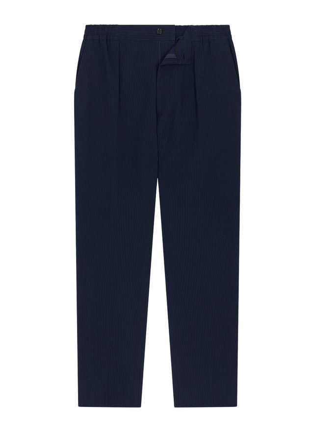 Men's blue, navy blue organic cotton seersucker trousers Fursac - P3CVOK-LX15-D030