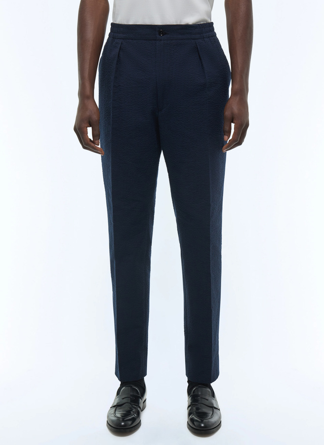 Men's trousers navy blue organic cotton seersucker Fursac - P3CVOK-LX15-D030