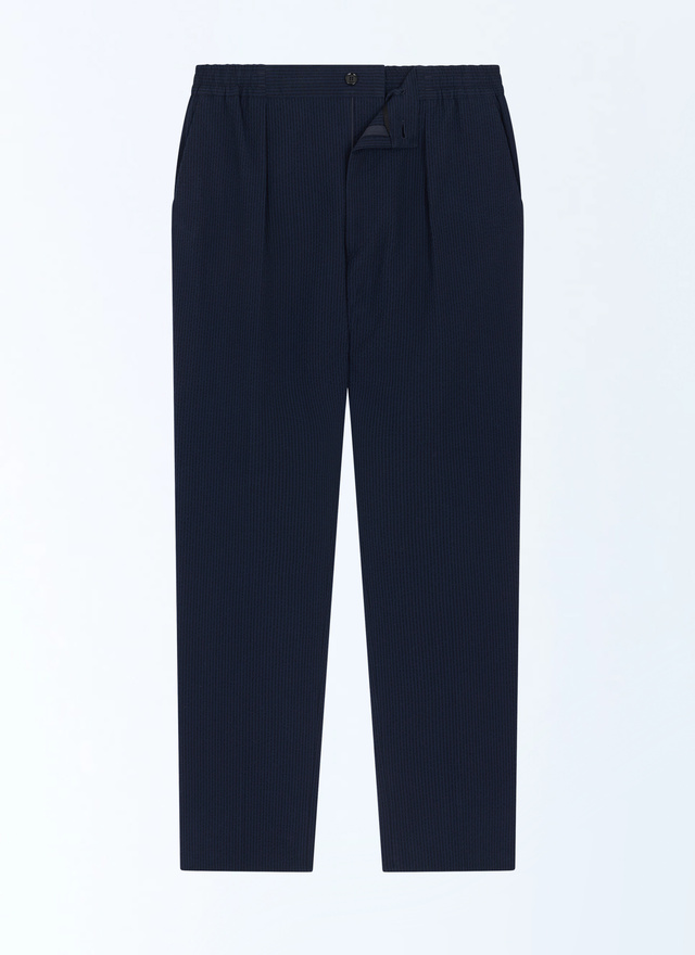 Men's blue, navy blue organic cotton seersucker trousers Fursac - P3CVOK-LX15-D030