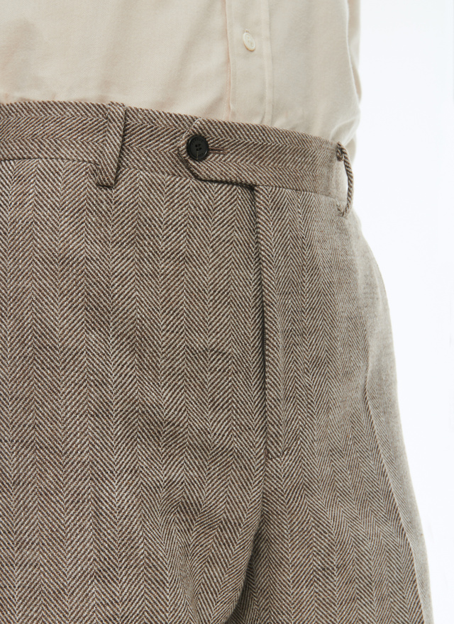 Wool fitted trousers with herringbone