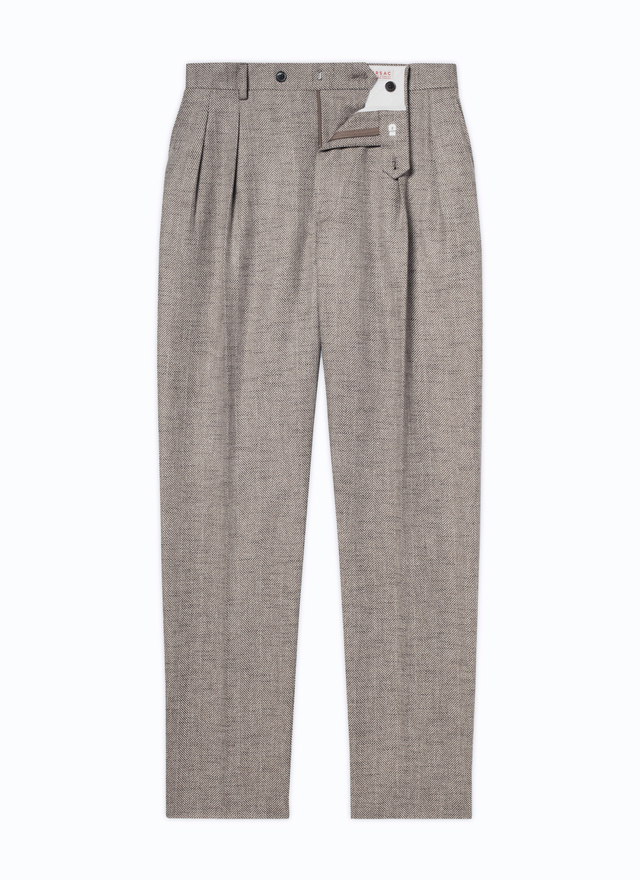 Men's string-like beige - herringbone pattern trousers Fursac - P3BATE-CX40-A006
