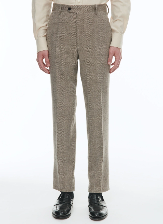 Men's trousers string-like beige virgin wool, cotton and linen Fursac - P3BATE-CX40-A006