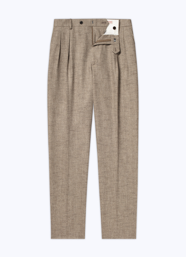 Men's beige, ecru virgin wool, cotton and linen trousers Fursac - P3CATI-CX40-A006