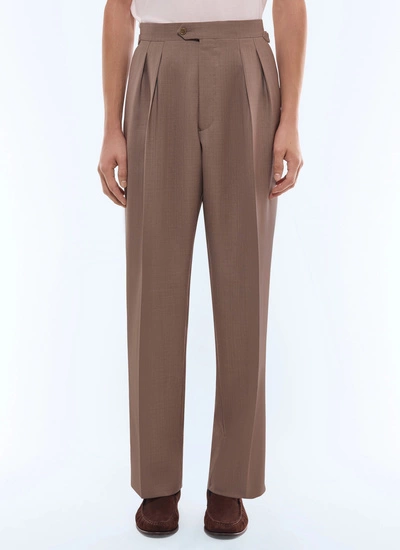 Men's trousers taupe brown virgin wool and mohair ripstop weaved Fursac - P3GARG-JC20-G014